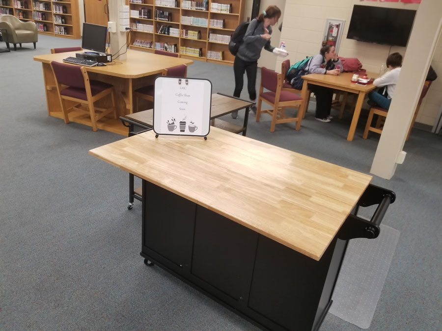 This table marks the new location of the coffee shop in the Library Media Center. The shop is scheduled to open Oct. 4.