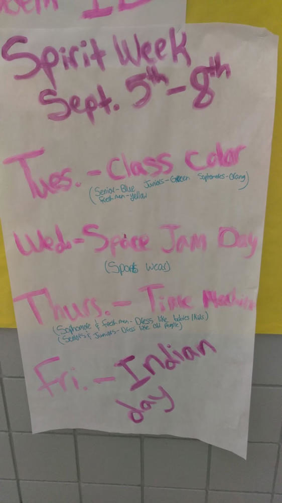 This Student Council made poster advertises the various Homecoming spirit days.