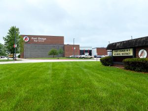 The Fort Osage High School and the Fort Osage R-1 District central office sit on the same campus in Independence. A discrimination lawsuit was filed against the district on March 21, 2023.