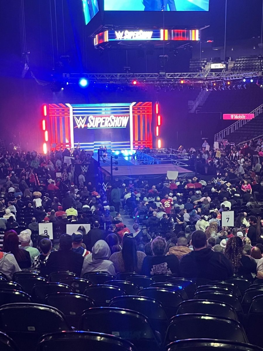 WAITING. Fans fill the T-Mobile Center in anticipation for the WWE Supershow on 10-14-23.